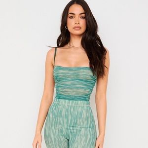 NWT - House of CB Ivy Print Rushed Mesh Bodysuit (pearl)